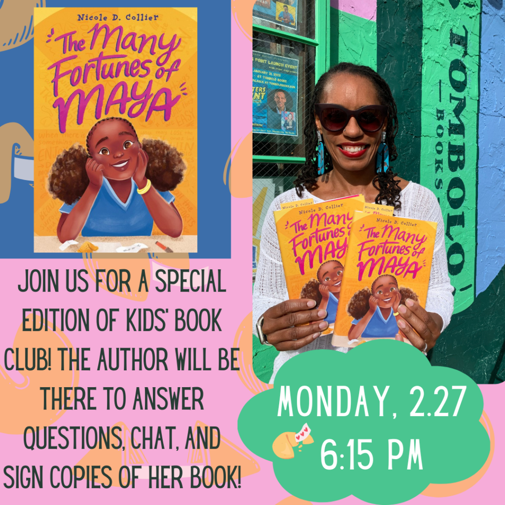 Color flyer showing the author holding copies of her book, while standing in front of a 